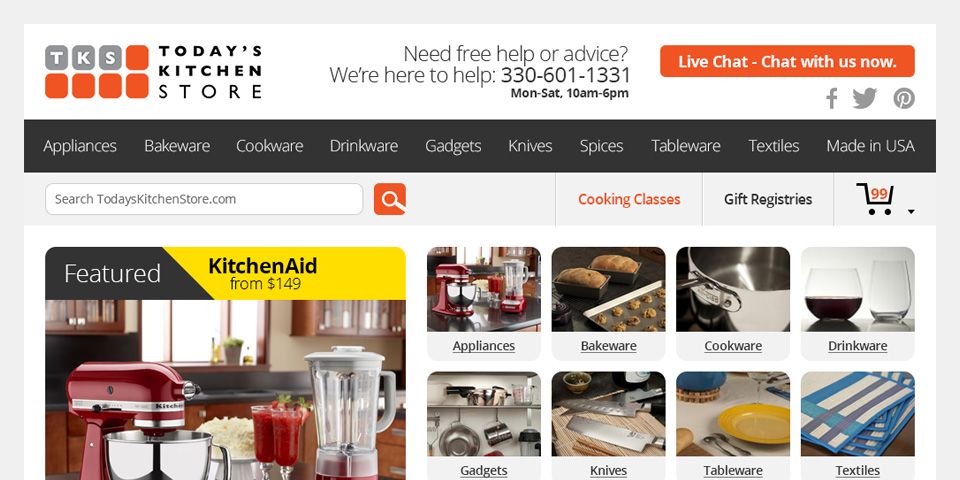 Today's Kitchen Store Website Home 01